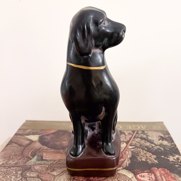 Vintage 8in Black Labrador Retriever Dog Figurine Statue Gold Collar - Picture 2 of 8